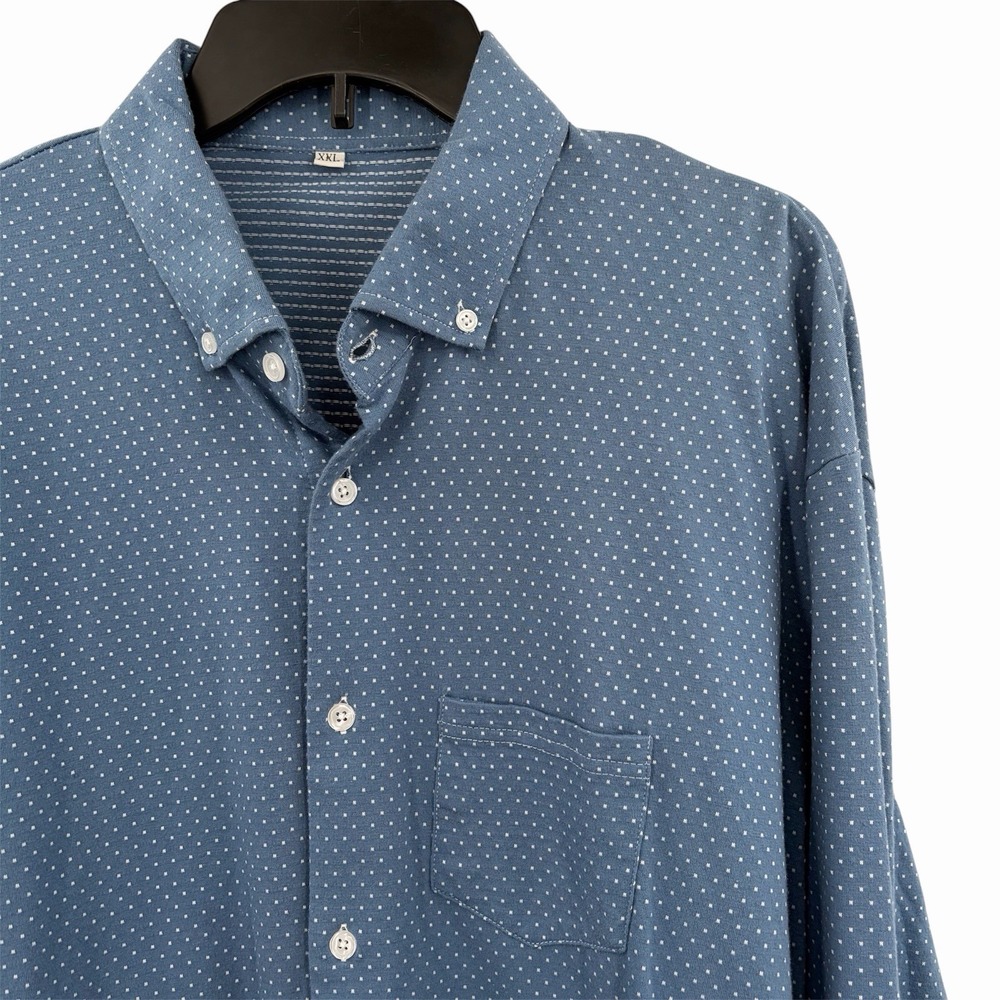 State & Liberty Blue Geometric Polka Dot Performance Button Down Shirt Men's 2XL
